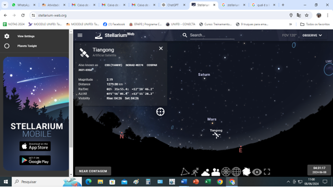 Tela do Stellarium