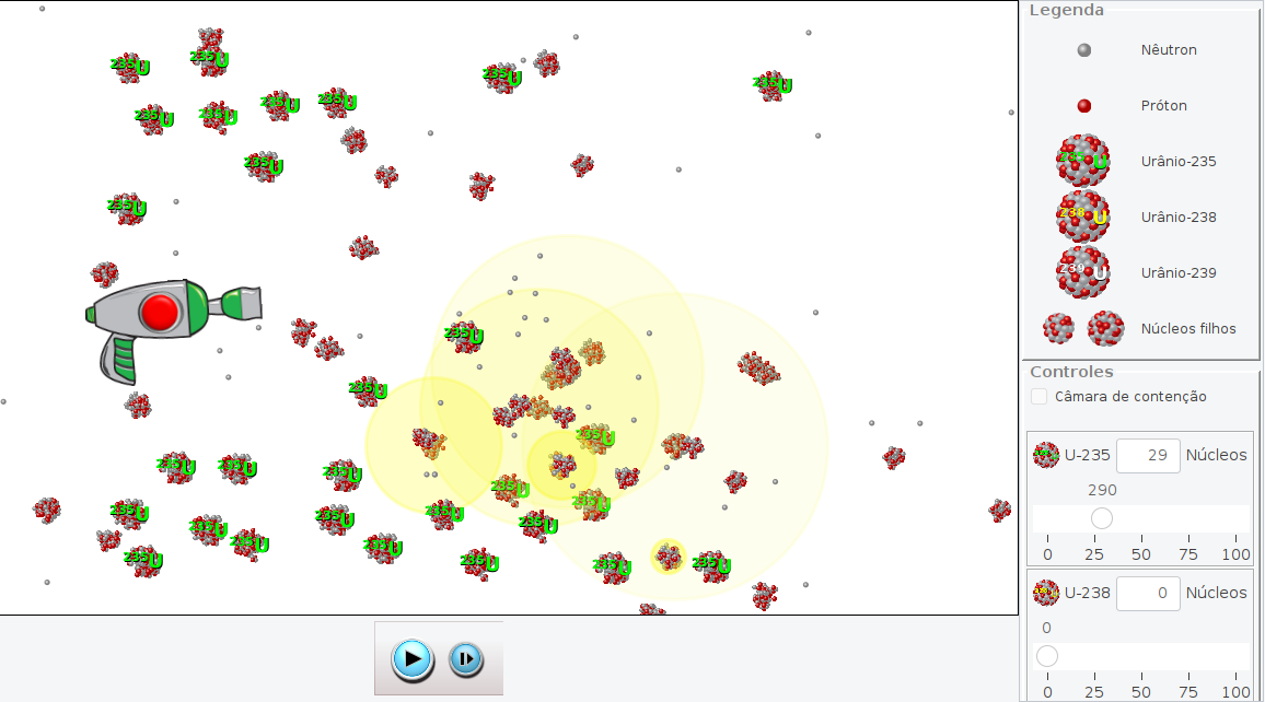 Simulação de uma reação em cadeia de fissão nuclear